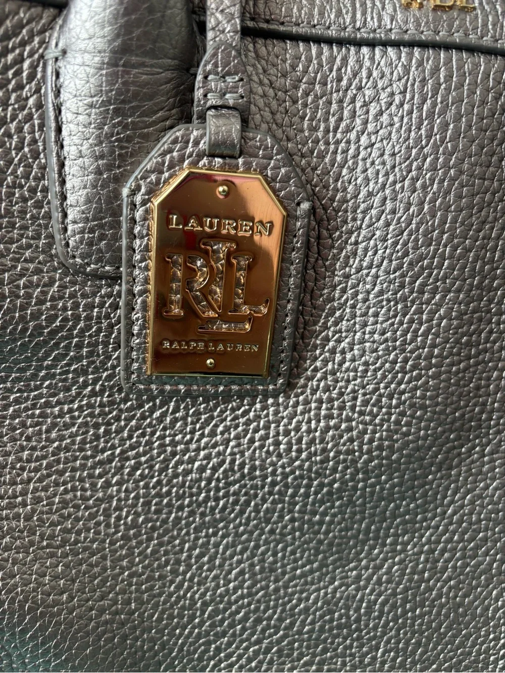 Lauren Ralph Lauren Metallic Bronze Pebbled Leather Tote